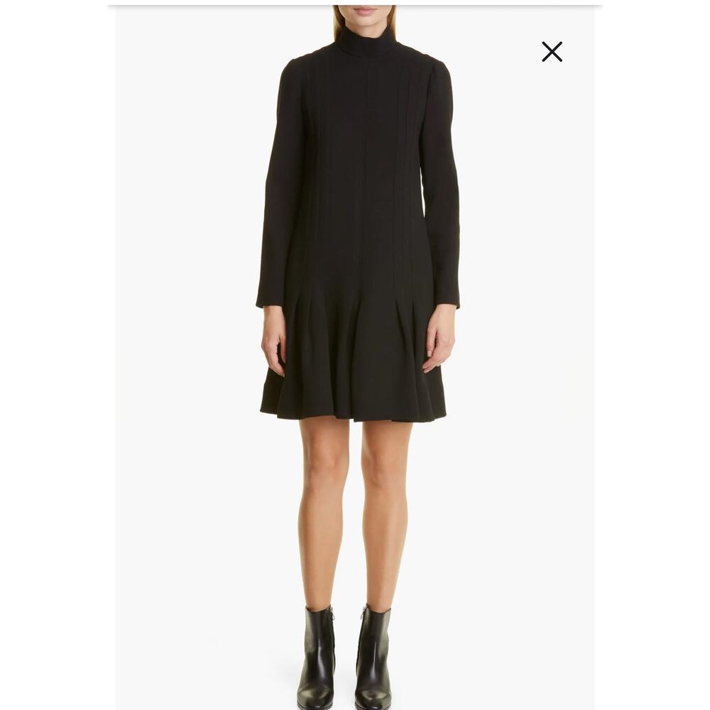 Lela Rose classy black long sleeve wool blend flounced hem tunic dress size 0